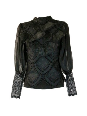 BLUSA VOLANTES Y ENCAJE NEGRA