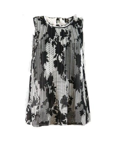 Top plisado blanco/negro floral