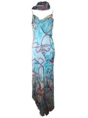 Vestido estampado con pedrería azul