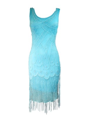 Vestido midi azul con pedrería Gatsby