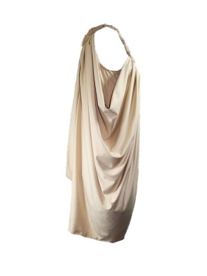 Vestido túnica drapeado corto beige 2