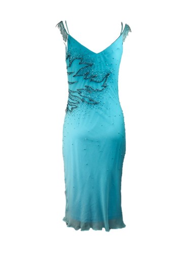 Vestido V midi azul con pedrería Vestido V midi azul con pedrería