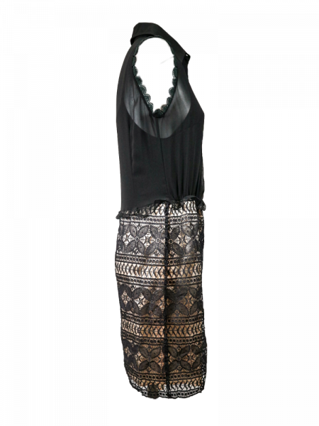 Vestido midi blouson negro, cuerpo tipo camisero
