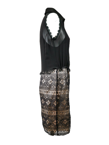 Vestido midi blouson negro, cuerpo tipo camisero