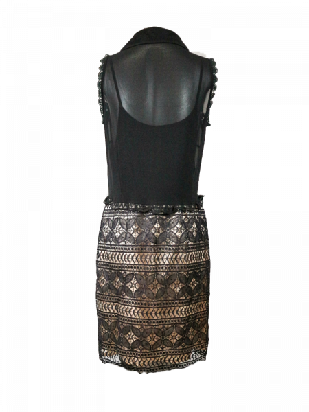 Vestido midi blouson negro, cuerpo tipo camisero