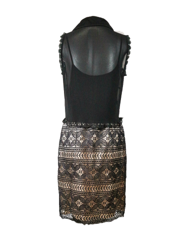 Vestido midi blouson negro, cuerpo tipo camisero