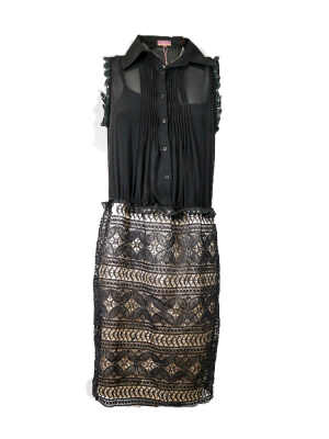 Vestido midi blouson negro, cuerpo tipo camisero