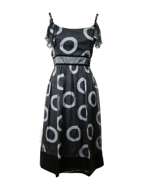 Vestido midi negro con estampado de cenefas grises