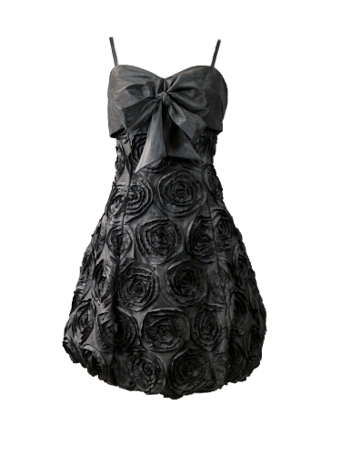 Vestido corto balloon, negro, con rosetones