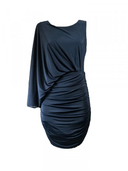 VESTIDO DRAPEADO AZUL NAVY MANGA CAPA