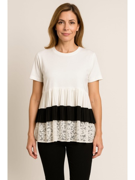 Blusa Blanca Encaje con Volantes Soleil