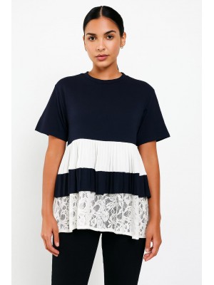 Blusa Azul Encaje con Volantes Soleil