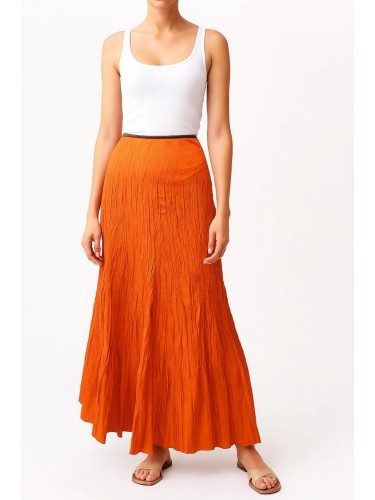 Falda plisada naranja de satén con cintura alta – Núria Aymerich Falda plisada naranja de satén con cintura alta – Núria Aymerich