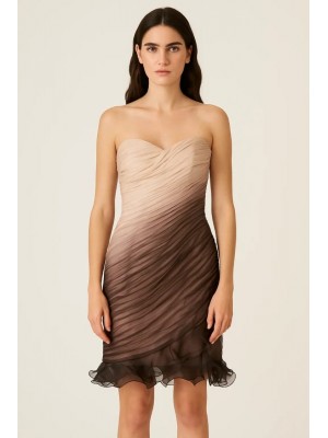 Vestido Drapeado Marrón Nude – Organza Efecto Fumé
