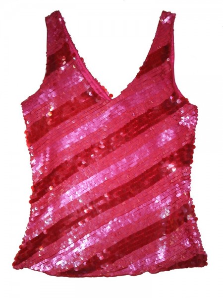 TOP PEDRERIA FUCSIA_top lentejuelas, top fiesta, moda brillante, top rojo fucsia, ropa noche mujer, top sexy, Núria Aymerich