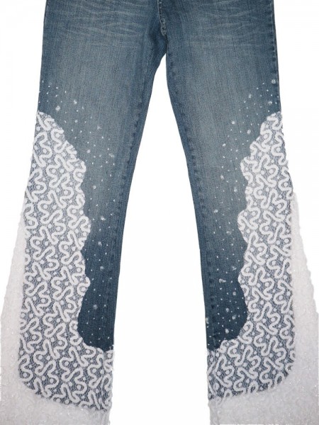 PANTALON TEJANO CON ENCAJE BEIGE