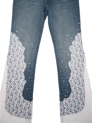 PANTALON TEJANO CON ENCAJE BEIGE