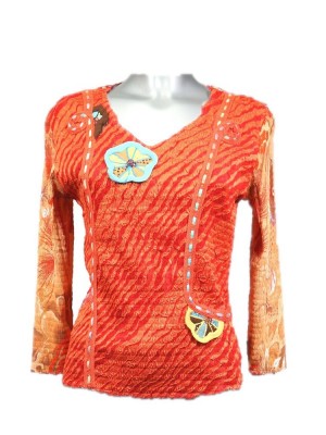 Camiseta plisada naranja en chiffon - Núria Aymerich 2