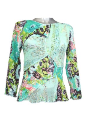 Camiseta plisada blanca con detalles verdes y manga francesa - Núria Aymerich 2