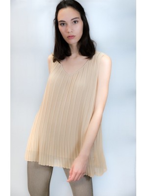 TOP BEIGE SIN MANGA PLISADO - NURIA AYMERICH