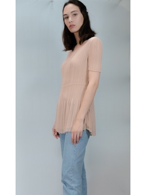 CAMISETA BEIGE MANGA CORTA PLISADA - NURIA AYMERICH