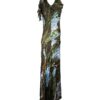 Vestido estampado con pedrería, verde alga y salvia con turquesas Vestido estampado con pedrería, verde alga y salvia con turquesas