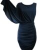VESTIDO DRAPEADO AZUL NAVY MANGA CAPA VESTIDO DRAPEADO AZUL NAVY MANGA CAPA