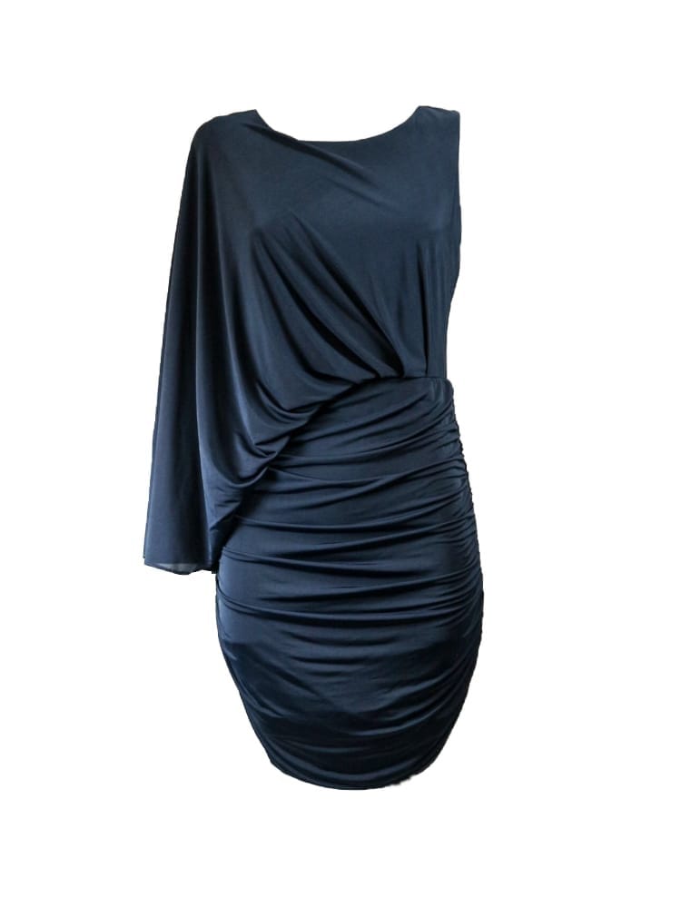 VESTIDO DRAPEADO AZUL NAVY MANGA CAPA VESTIDO DRAPEADO AZUL NAVY MANGA CAPA