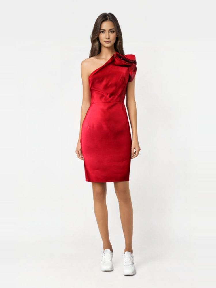 Inicio Vestido tulip con hombro asimétrico rojo