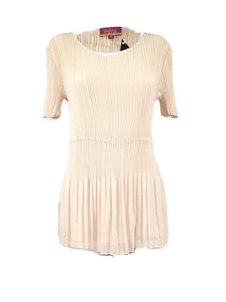 CAMISETA BEIGE MANGA CORTA PLISADA - NURIA AYMERICH