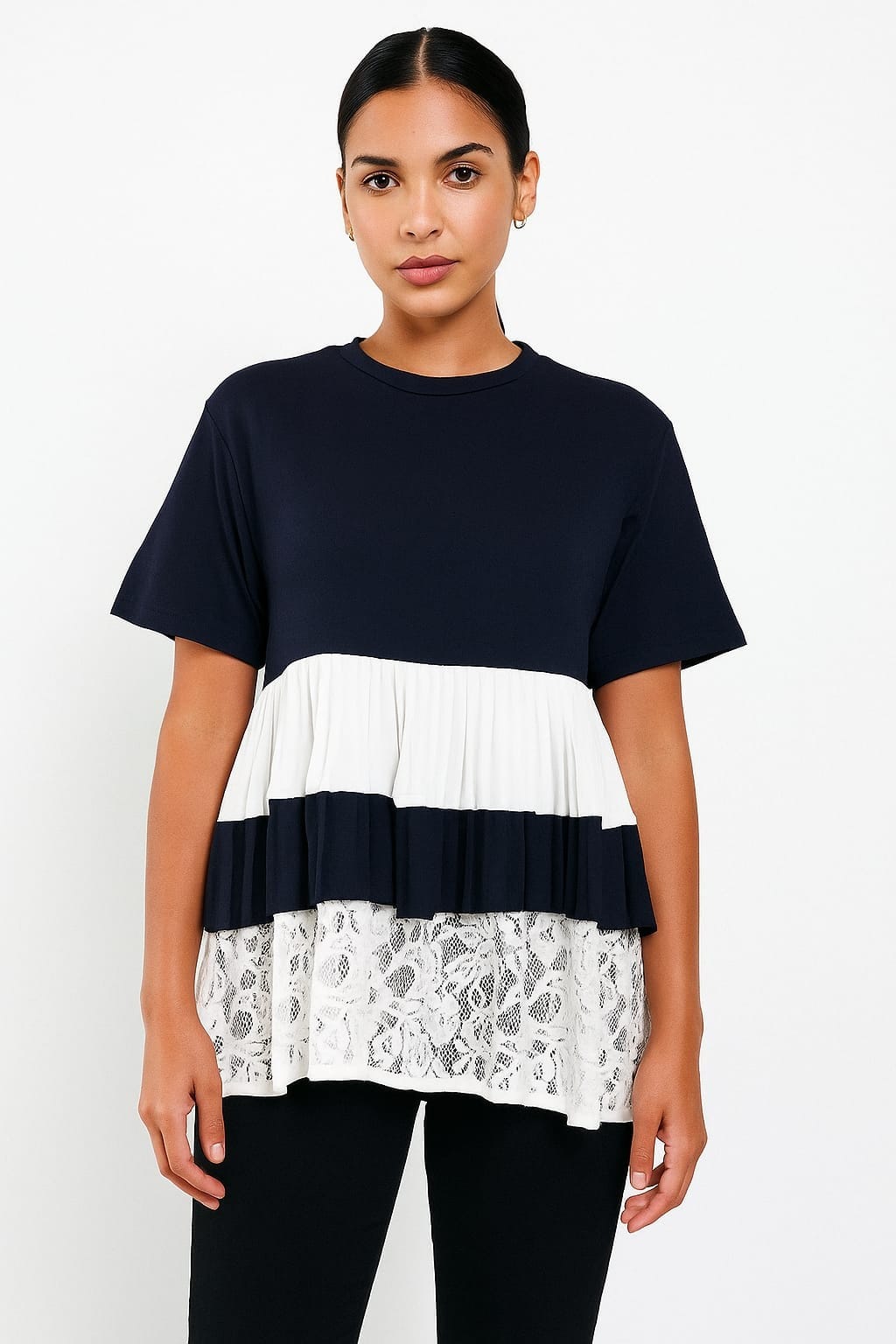 Blusa Azul Encaje con Volantes Soleil Blusa Azul Encaje con Volantes Soleil