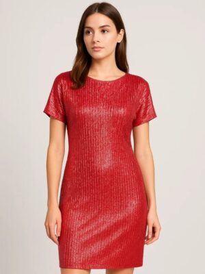 Vestido Midi Rojo Plisado – Brilla con Elegancia