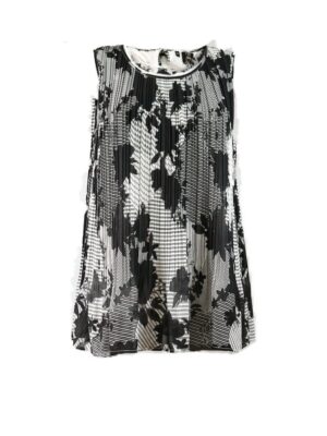 Top plisado blanco/negro floral