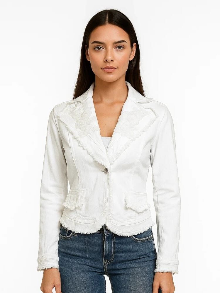 Chaqueta Tejana Blanca con Flecos Ornamentales
