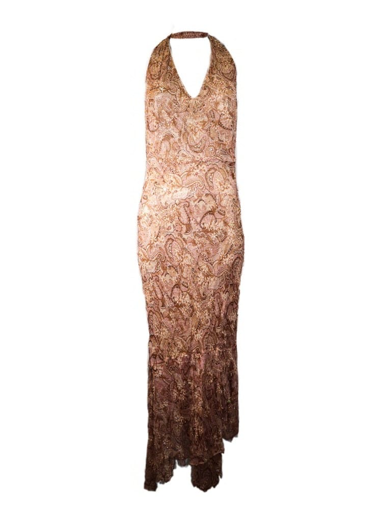 Vestido estampado con pedrería, rosa palo nude