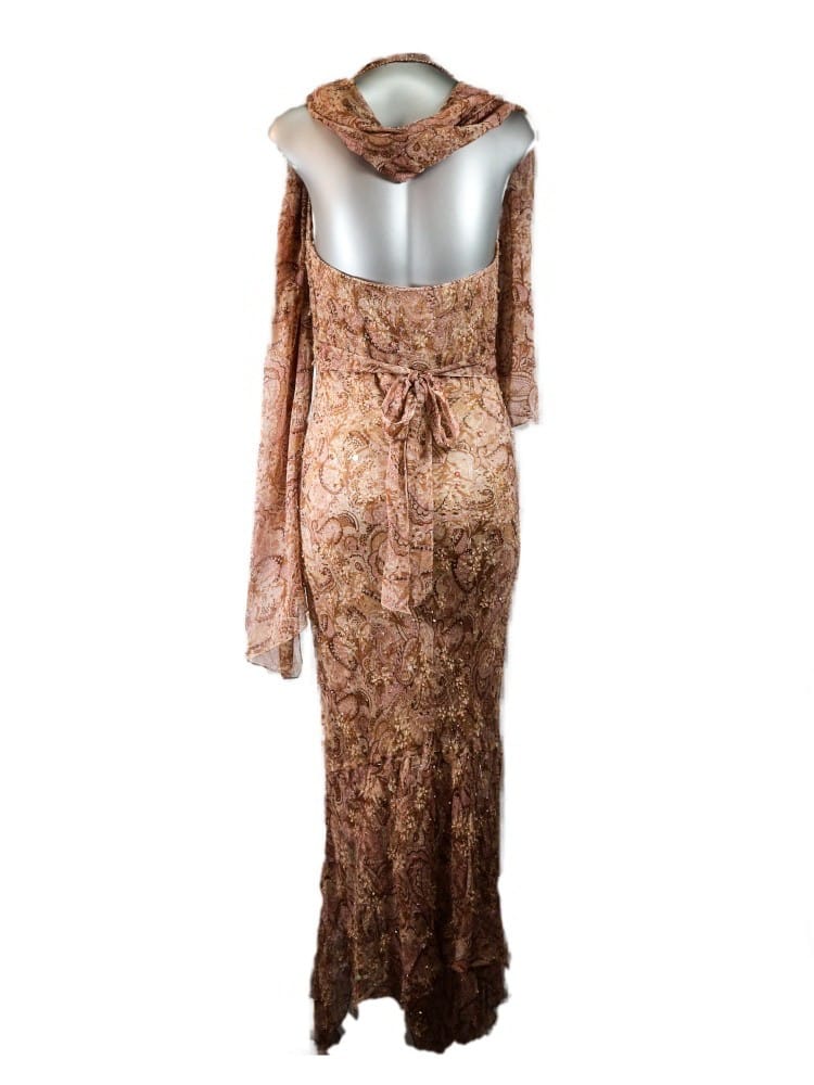 Vestido estampado con pedrería, rosa palo nude