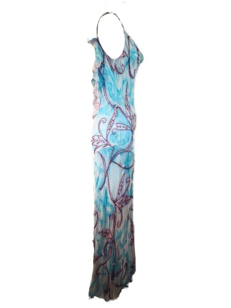 Vestido estampado con pedrería azul