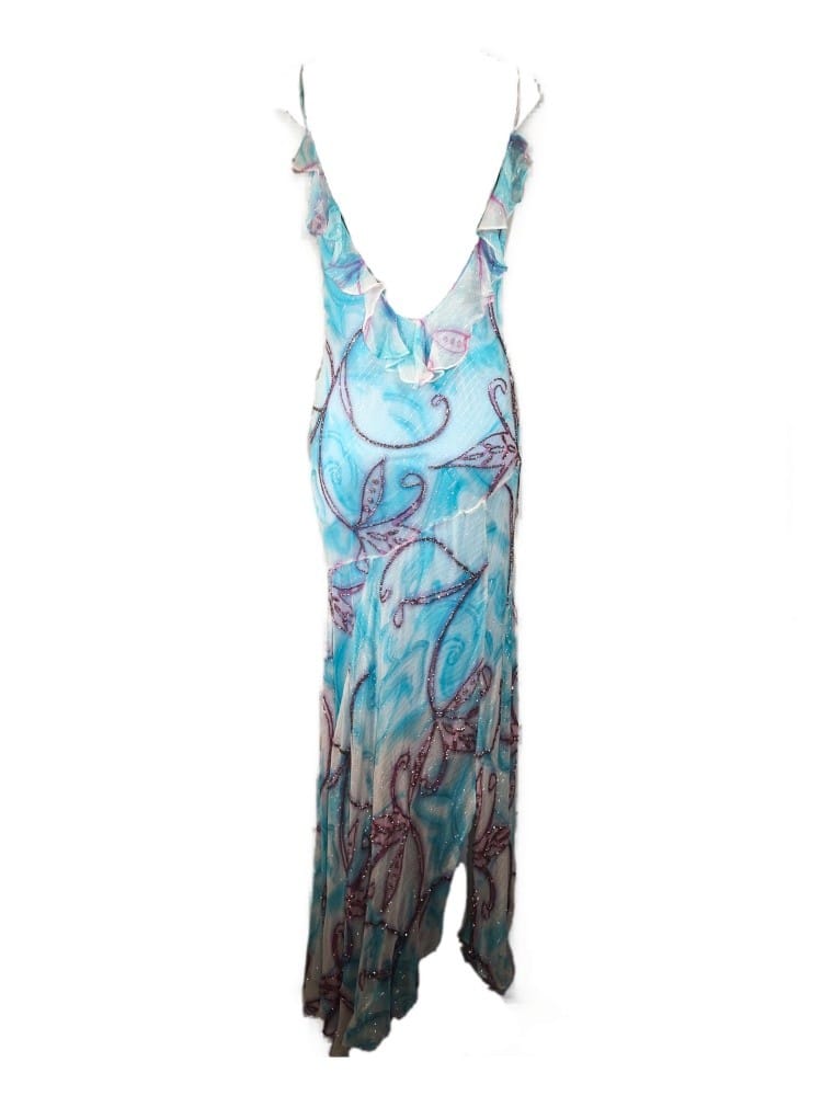 Vestido estampado con pedrería azul