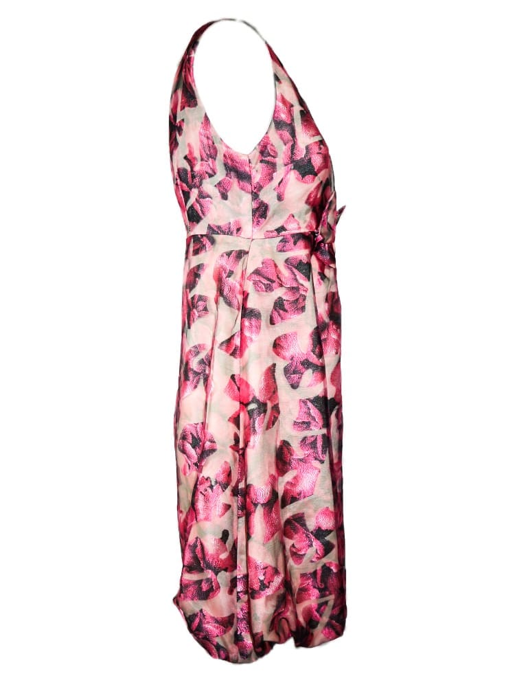 Vestido de organza estampado petalos rosa con lazo