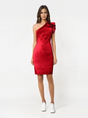 Vestido tulip con hombro asimétrico rojo